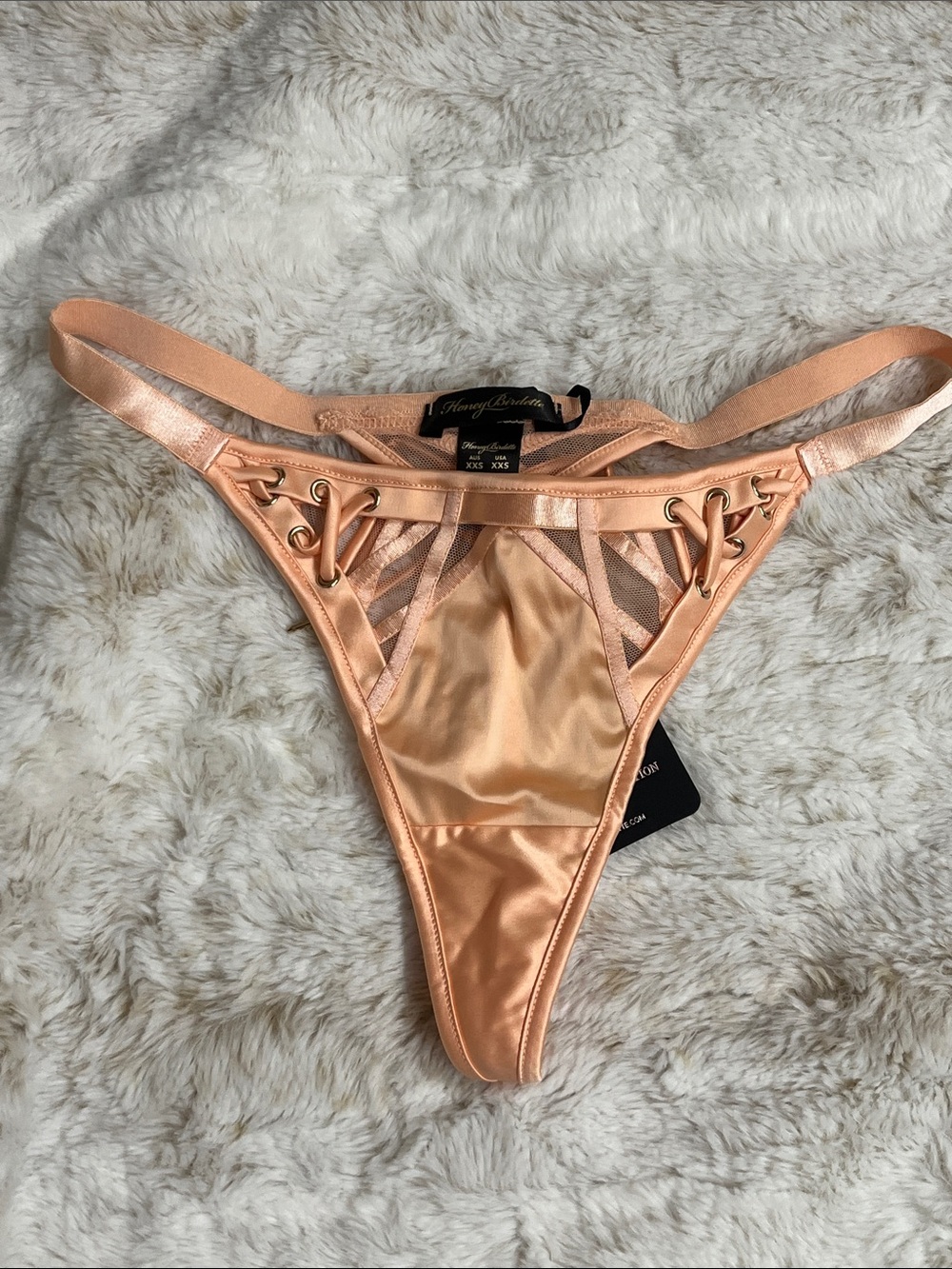 Honey Birdette Apricot Satin Lace-Up Shannon Thong